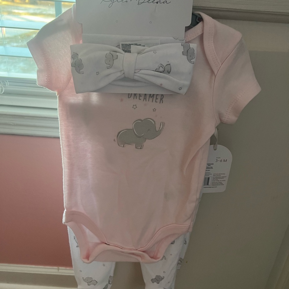 NWT Pink Elephant Baby Outfit with Headband